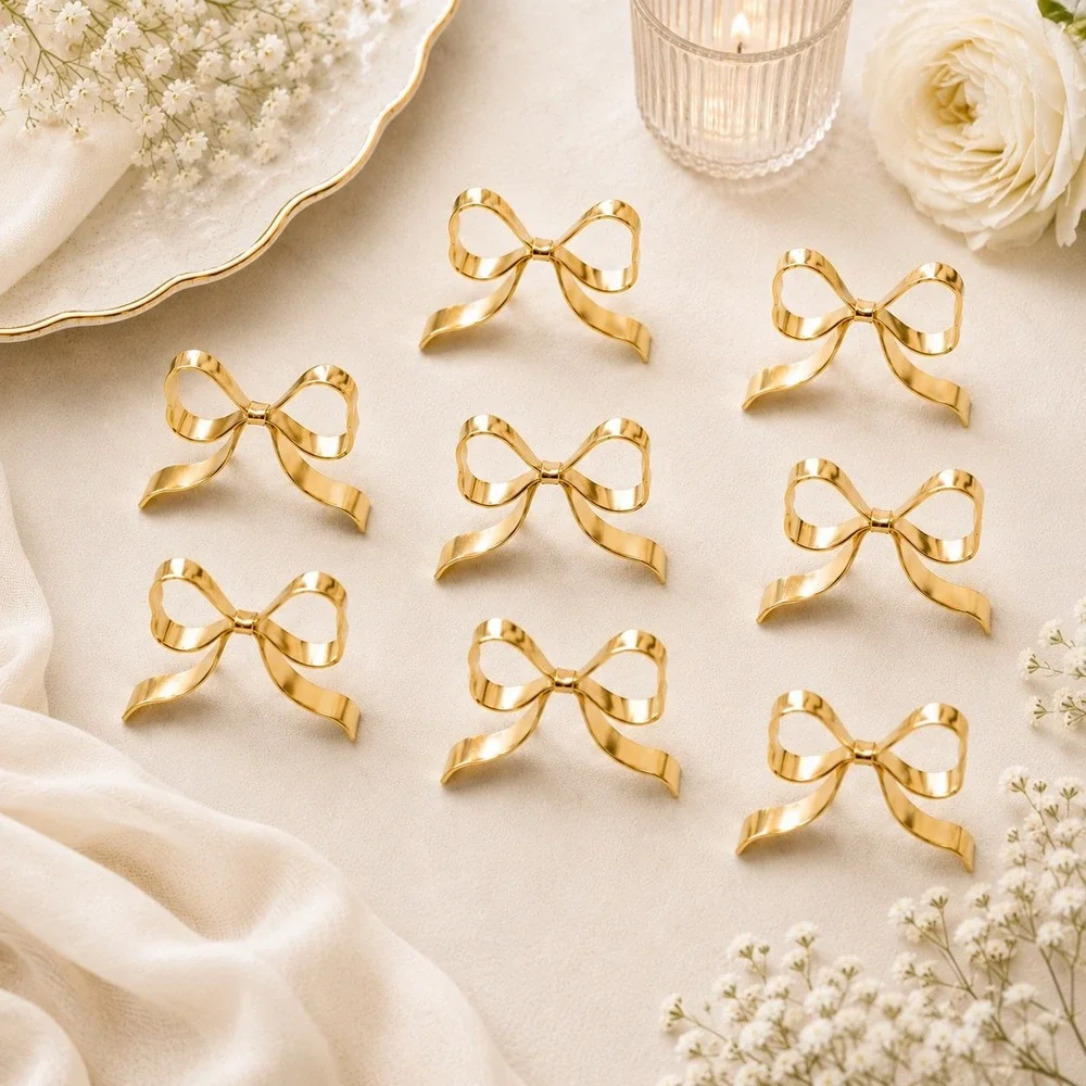 Gold Bow Place Card Holders Set of 8 Wedding Table Decor Name Card Stands NEW